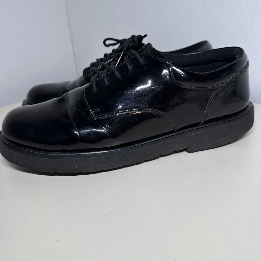 MENS 12M BATES E22141 HIGH GLOSS TACTICAL DUTY OXFORD Patent Leather SHOES BLACK